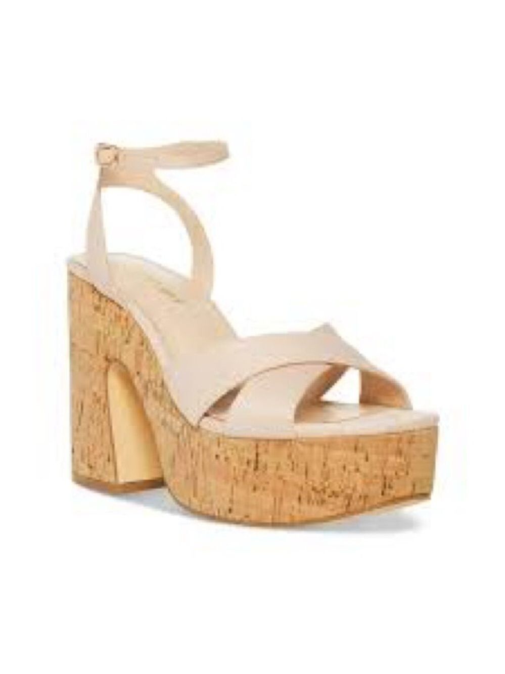 Women’s Madden Girl RIIO Canvas Ankle Strap Block Tan Heels Size 8.5 US!